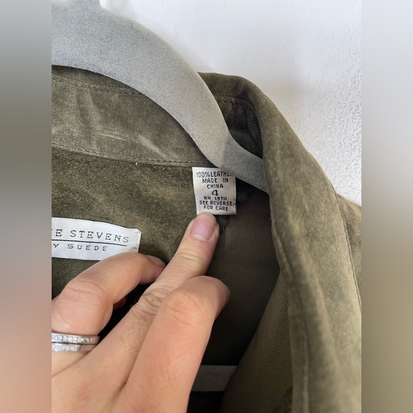 Valerie Stevens Green silky Suede Button down Shirt Jacker Collared Sz 4 - Picture 4 of 8